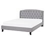 Slatted Bed Frame Grey Polyester Fabric Upholstered Tufted Headrest 5ft3 Eu King Size