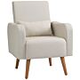 Homcom Accent Chair, Linen-touch Armchair, Upholstered Leisure Lounge Sofa, Club Chair With Wooden Frame, Cream