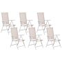 Set Of 6 Garden Chairs Beige Textile White Aluminium Frame Powder Coated Foldable Reclining Modern Design Beliani