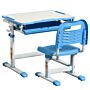 Homcom Kids Desk And Chair Set Height Adjustable Student Writing Desk Children School Study Table With Tiltable Desktop, Drawer, Pen Slot, Hook Blue