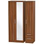 Contrast Tall Triple Mirror + Drawer Wardrobe In Noche Walnut