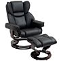 Homcom Reclining Swivel Armchair Footstool Set Sofa Padded Pu Leather Relaxing Manual Duo Metal Frame Bentwood Base Black