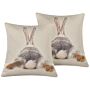 Set Of 2 Decorative Cushions Taupe Cotton Easter Bunny Print 45 X 45 Cm Square