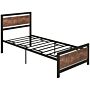 Homcom Single Metal Bed Frame With Headboard & Footboard, Strong Slat Support Solid Bedstead Base W/ Underbed Storage Space, No Box Spring Needed