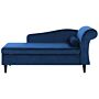 Chaise Lounge Blue Velvet Upholstery With Storage Right Hand With Bolster