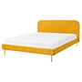 Bed Yellow Velvet Upholstery Eu King Size Golden Legs Headboard Slatted Frame 5.3 Ft