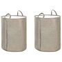 Set Of 2 Storage Basket Beige Polyester Cotton With Drawstring Cover Laundry Bin Practical Accessories