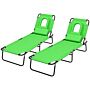 Outsunny Outdoor Foldable Sun Lounger Set Of 2, 4 Level Adjustable Backrest Reclining Sun Lounger Chair With Pillow And Reading Hole, Green