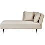 Chaise Lounge Beige Right Hand Polyester Fabric Upholstery With Decorative Cushions Metal Legs