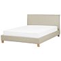 Bed Frame Beige Fabric Upholstery Wooden Legs Eu Super King Size 6ft Slatted With Headboard