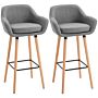 Homcom Set Of 2 Bar Stools Modern Upholstered Seat Bar Chairs W/ Metal Frame, Solid Wood Legs - Grey