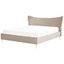 Eu King Size Bed Taupe Velvet 6ft Upholstered Frame Metal Legs Slatted Base Headboard