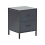 Bedside Table Grey Steel Nightstand Industrial Design 2 Drawers Bedroom Storage Furniture