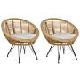 Set Of 2 Chair Natural Rattan Light Beige Cotton Cushion Iron Legs Medium Resistance