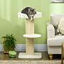 Pawhut 2 Tier Sisal Sherpa Cat Tree With Basket Cushion Sisal Post Cream White