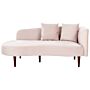 Chaise Lounge Light Pink Velvet Polyester Upholstery Right Hand Dark Wood Legs Extra Throw Pillows