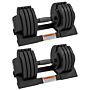 Sportnow 2 X 24kg Adjustable Dumbbells Set, 4-in-1 Weights Set With Storage Tray And Non-slip Handle, Home Gym Fitness Equipment, Black