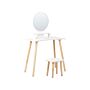 Dressing Table Set White Manufactured Wood Top Wooden Legs Round Mirror