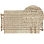 Area Rug Beige Jute 80 X 150 Cm Rectangular With Tassels Geometric Pattern Handwoven