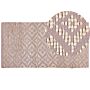 Area Rug Carpet Pink And Beige Cotton Jute 80 X 150 Cm Geometric Pattern