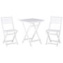 3 Piece Bistro Set White Solid Acacia Wood Folding Slatted Design