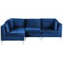 Right Hand Modular Corner Sofa Blue Velvet 4 Seater L-shaped Silver Metal Legs