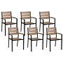 Set Of 6 Garden Dining Chairs Light Wood And Black Plastic Wood Slatted Back Aluminium Frame Outdoor Chairs Set