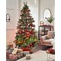 Artificial Snow Christmas Tree Green Pvc Metal Base 240 Cm With Pine Cones Holly Berries Frosted Branches