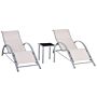 Outsunny 3 Pieces Lounge Chair Set Metal Frame Garden Outdoor Recliner Sunbathing Chair With Table, Cream