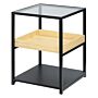 Homcom Glass Top Side Table, 3-tier End Table With Storage Shelves, Nightstand With Steel Frame