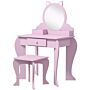 Zonekiz Kids Vanity Table With Mirror And Stool, Cat Design, Drawer, Storage Boxes, For 3-6 Years Old - Pink