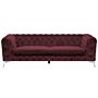 3 Seater Sofa Dark Red Velvet Chesterfield Style Low Back