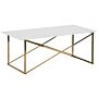 Rectangular Coffee Table White Top Gold Legs Tempered Glass Top Stainless Steel Base 100 X 50 Cm