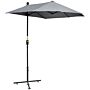 Outsunny 2m Half Parasol Market Umbrella Garden Balcony Parasol With Crank Handle, Cross Base, Double-sided Canopy, Dark Grey