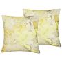 Set Of 2 Decorative Cushions Yellow Abstract Pattern Square 45 X 45 Cm Modern Décor Accessories