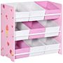 Zonekiz Kids Storage Unit With 9 Removable Storage Baskets, Toy Box Organiser With Shelf, Book Shelf For Nursery Playroom, Pink