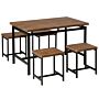 Dining Set Dark Wood Rectangular Top 120 X 75 Cm Black Metal Frame 4 Seater With Stools