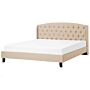 Slatted Bed Frame Beige Polyester Fabric Upholstered Tufted Headrest 6ft Eu Super King Size