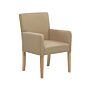 Dining Chair Beige Fabric Upholstery Wooden Legs Elegant Seat With Arms