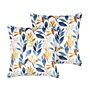 Set Of 2 Decorative Cushion Yellow And Blue Velvet 45 X 45 Cm Leaf Pattern