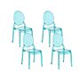 Set Of 4 Dining Chairs Blue Transparent Synthetic Material Solid Back Armless Stackable