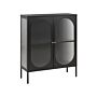 Office Cabinet Black Steel 90 X 35 X 111 Cm Metal 2 Doors Glass Front And Sides Display