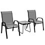 Outsunny 3 Pieces Outdoor Bistro Set, Patio Stackable Armchairs With Breathable Mesh Fabric And Spc Board Coffee Table, Light Grey