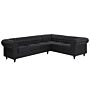 Chesterfield Left Hand Corner Sofa Black Faux Leather Upholstery Dark Wood Legs Chaise 6 Seater