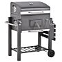 Outsunny Charcoal Grill Bbq Trolley Backyard Garden Smoker Barbecue W/ Shelf Side Table Wheels Built-in Thermometer