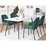 Set Of 2 Dining Room Chairs Green Corduroy Fabric Upholstered Seat Black Metal Legs