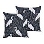 Set Of 2 Garden Cushions Black Polyester 45 X 45 Bird Motif Modern Outdoor Decoration Water Resistant