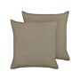 Set Of 2 Decorative Cushions Taupe Linen 45 X 45 Cm Solid Colour Home Decoration