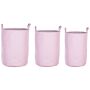 Set Of 3 Storage Basket Pink Polyester Cotton With Drawstring Cover Laundry Bin Practical Accessories