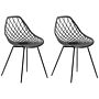 Set Of 2 Dining Chairs Black Synthetic Seat Black Metal Legs Net Design Backrest